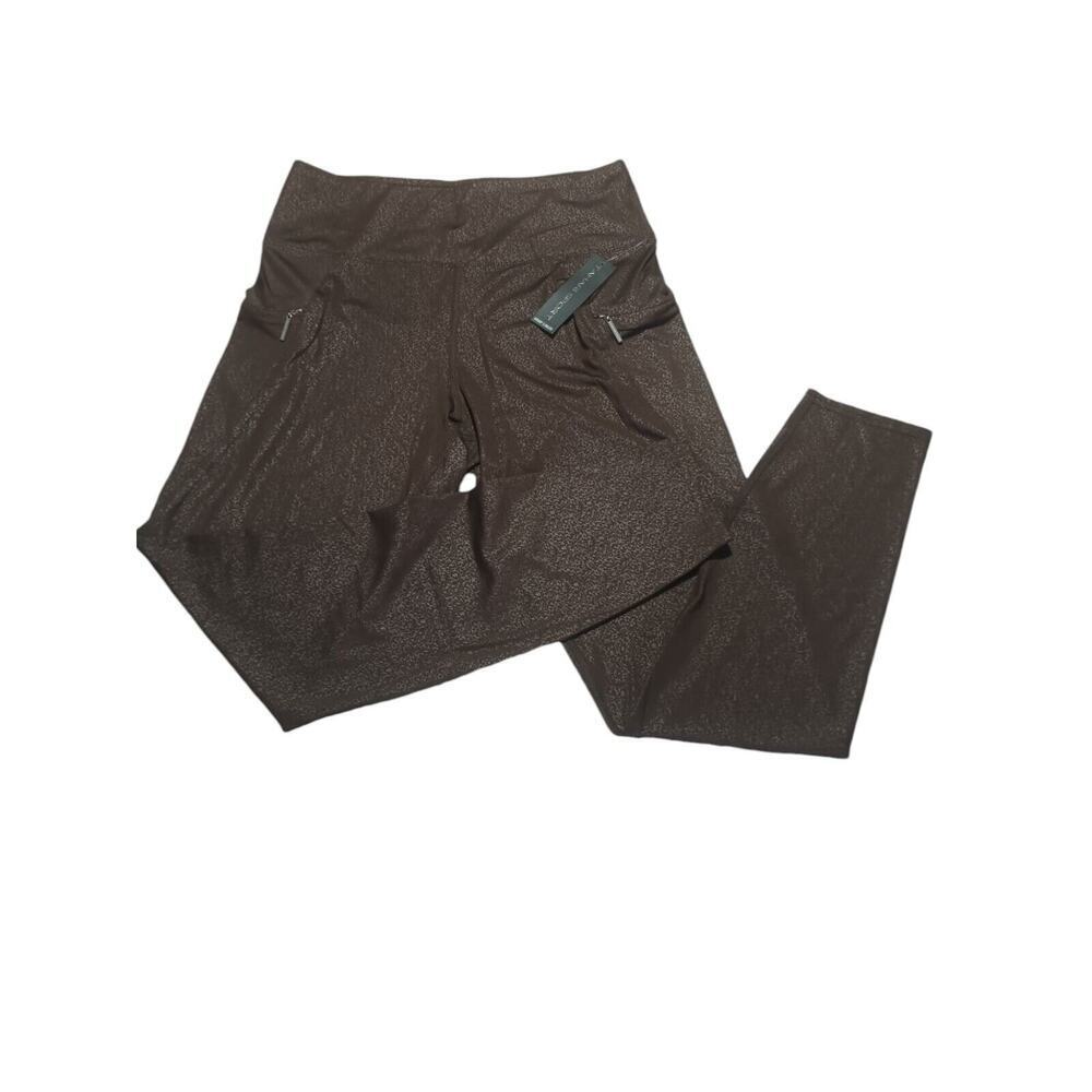 Tahari Sport Leggings Brown Cell Zip Pocket NWT Size M